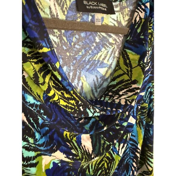 Black Label by Evan Picone Top Large Cowl Neck Sleeveless Blouse Blue Green - Picture 3 of 6